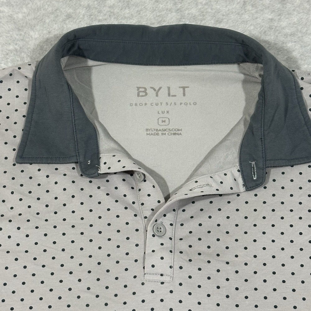 BYLT‎ Premium Basics Drop Cut Polka Dot Short Sleeve Lux Polo Shirt- Size M